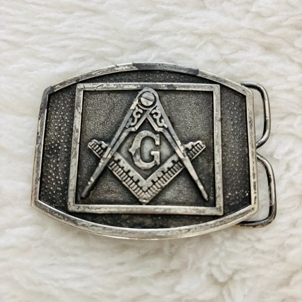Masonic Silver Bergamot Brass Work Belt Buckle size 3”x2.5”